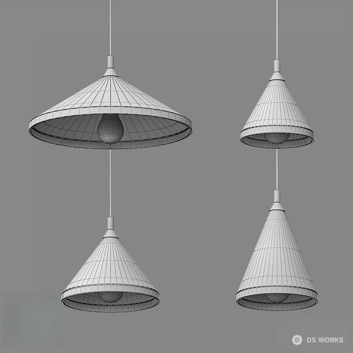 Concrete Texture Pendant Lamp Set 3d model thumbnail 2