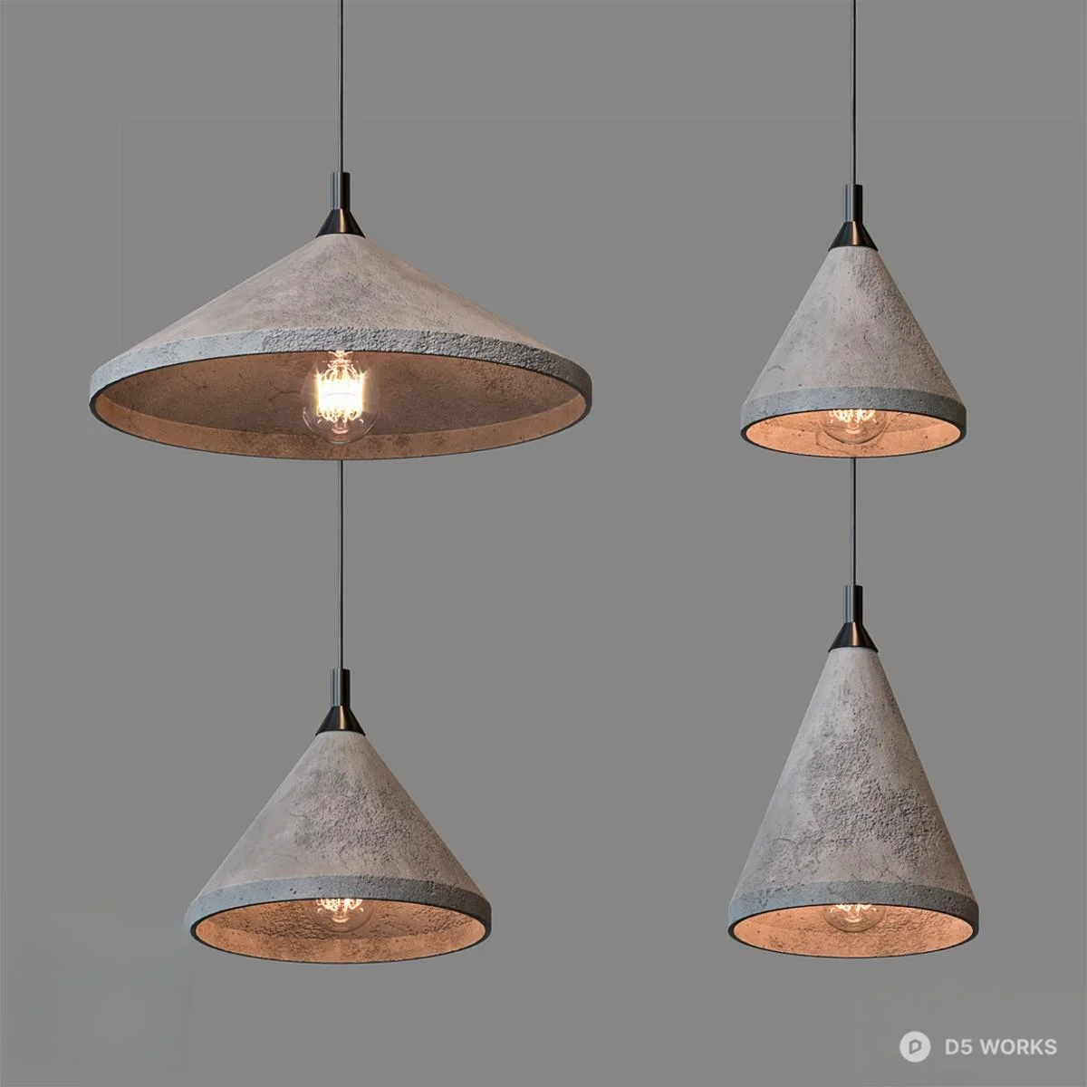 Concrete Texture Pendant Lamp Set 3d model - Image 1