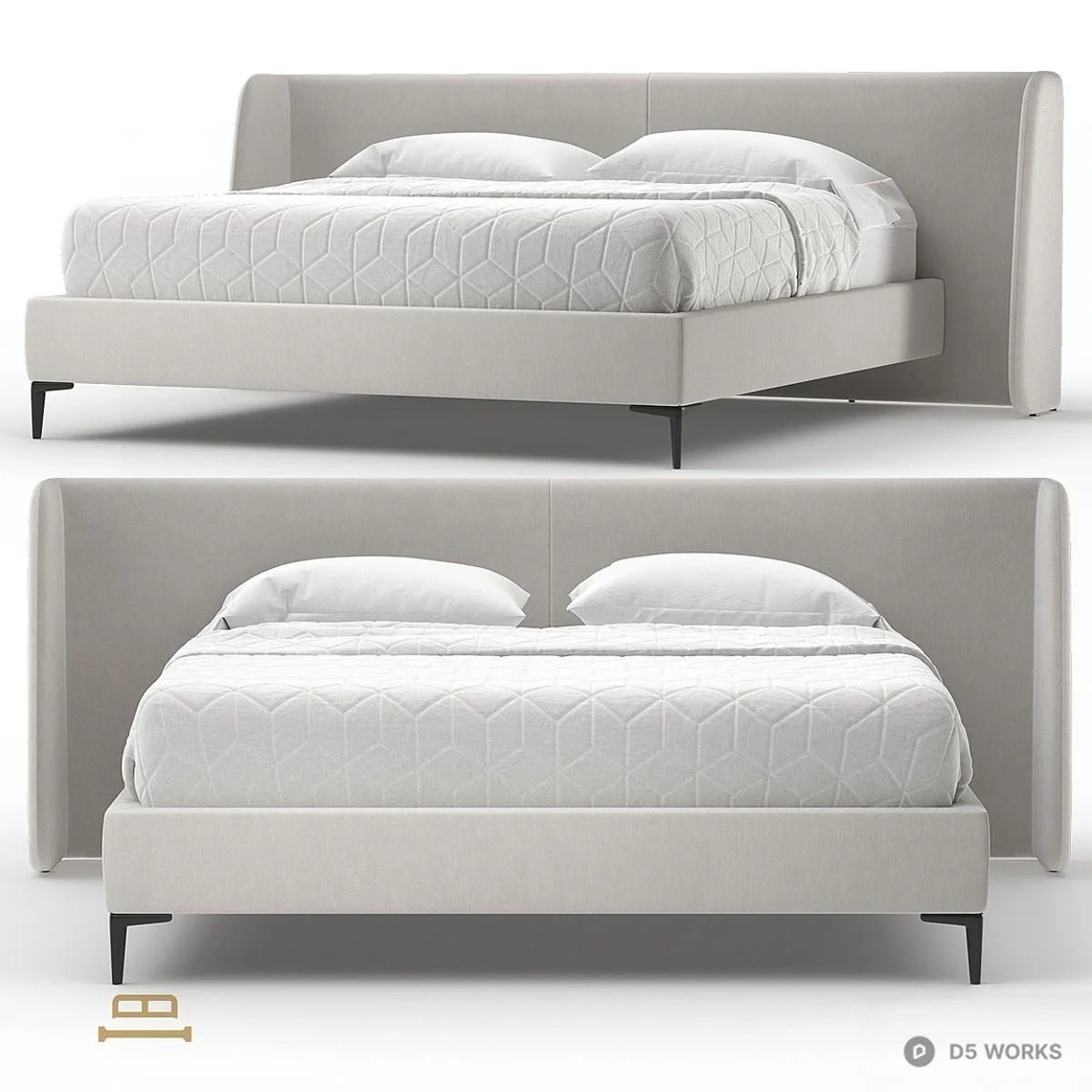Modern Upholstered Double Bed 3d model thumbnail 2