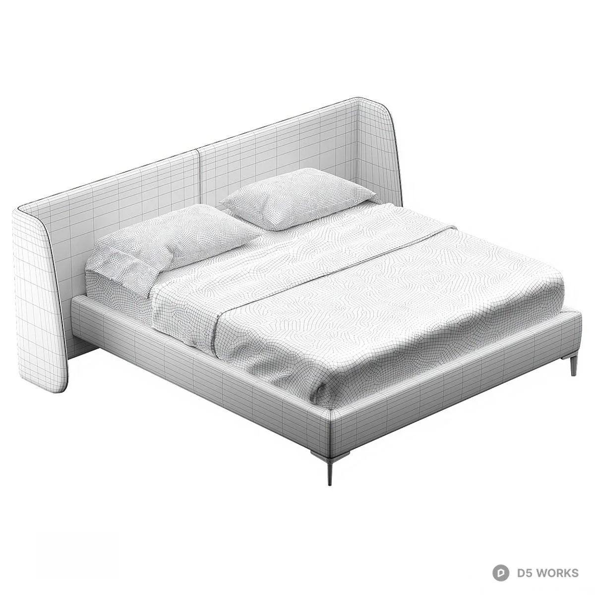 Modern Upholstered Double Bed 3d model thumbnail 4