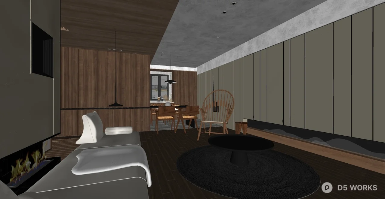 Modern Minimalist Living Dining Space With Wood Accents 3d model thumbnail 2