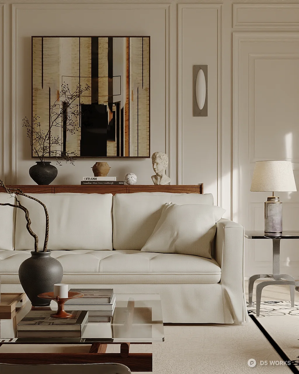 Elegant Living Room with Classic Sofa and Large Window 3d model thumbnail 2