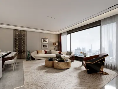 Modern Living Dining Space with City View 3d model