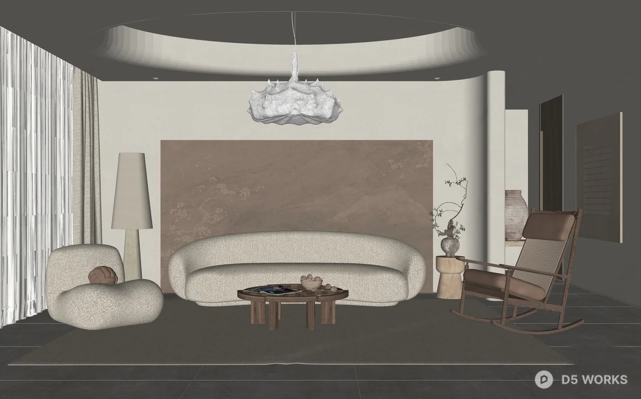 Minimalist Living Room with Curved Sofa 3d model thumbnail 2