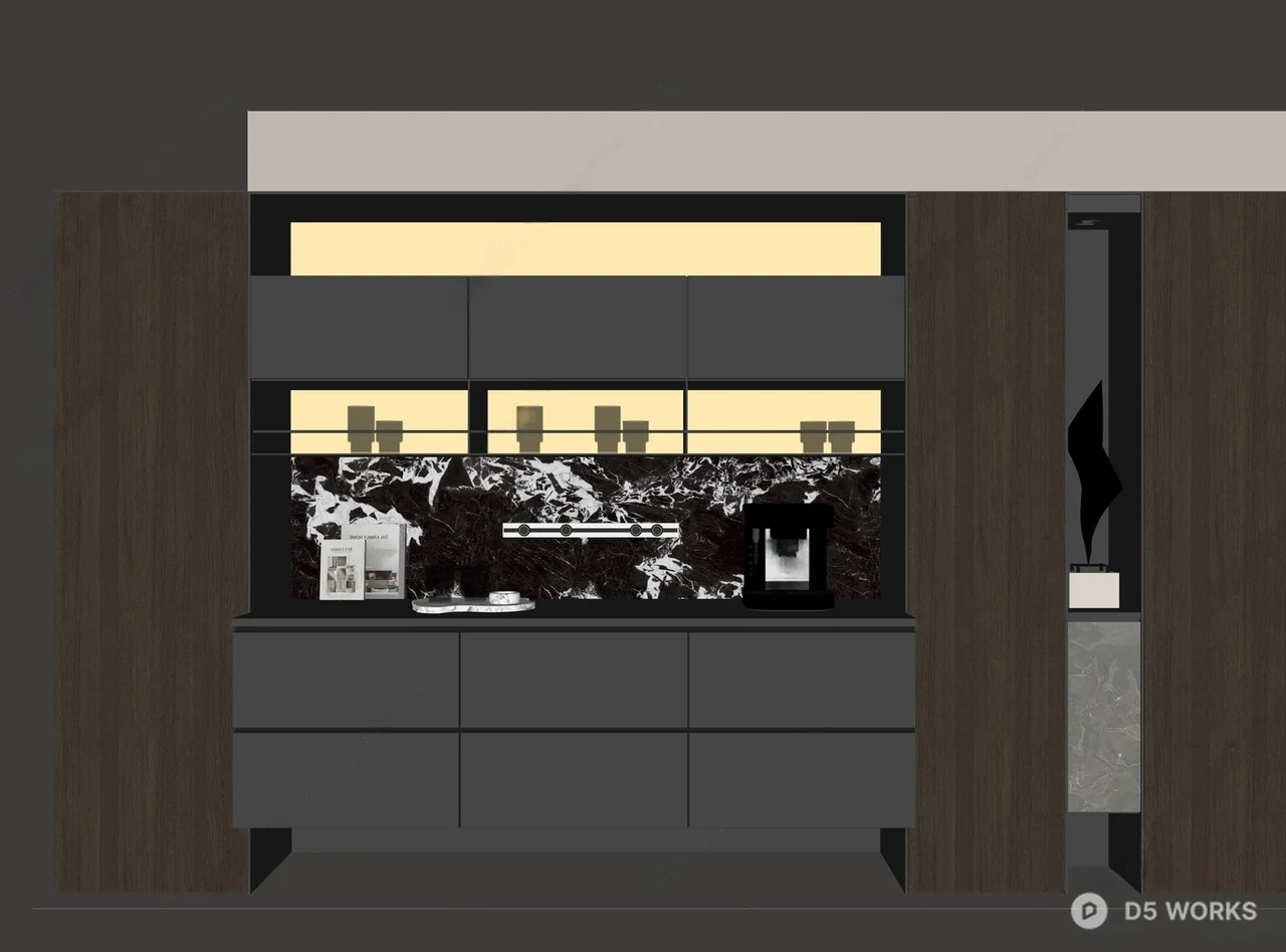 Modern Open Kitchen with Integrated Cabinetry 3d model thumbnail 2
