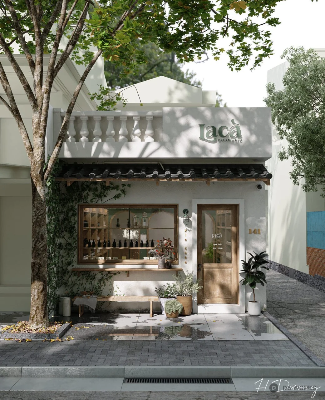Minimalist Flower Shop Facade 3d model - Image 1