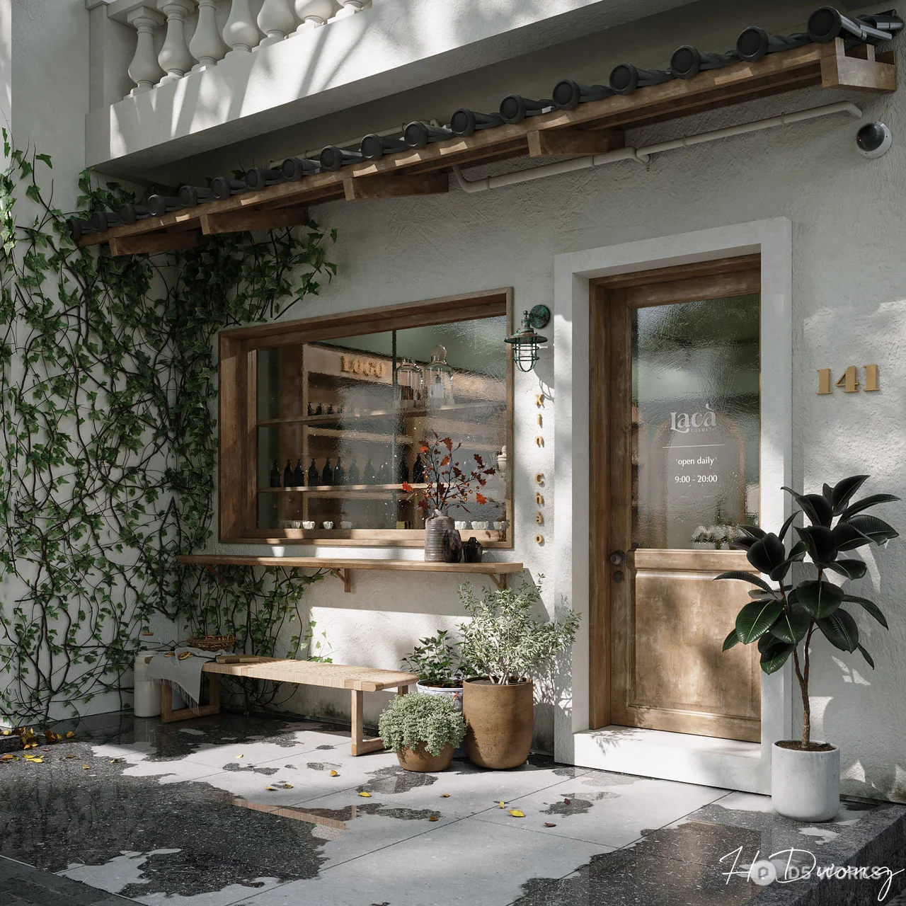 Minimalist Flower Shop Facade 3d model thumbnail 2
