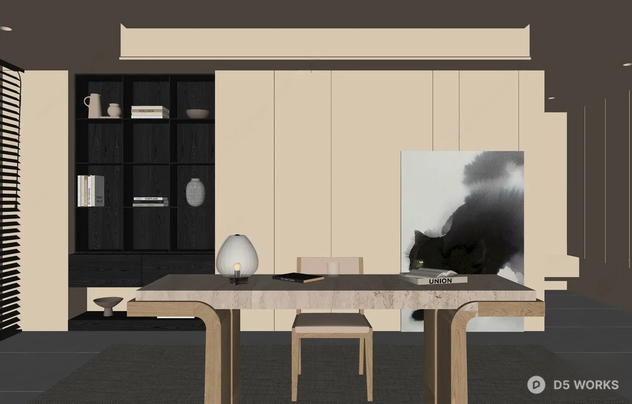 Minimalist Home Office With Warm Tones 3d model thumbnail 2
