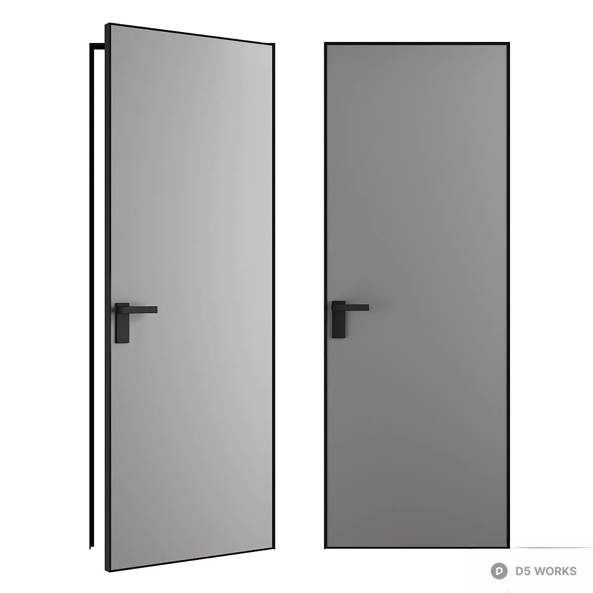 Minimalist Flat Panel Door With Black Handle 3d model - Image 1