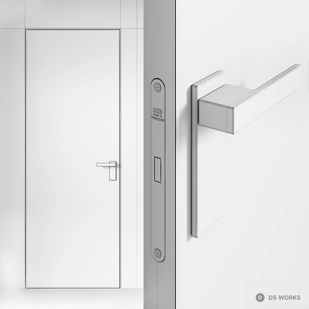 Minimalist Flat Panel Door With Black Handle 3d model thumbnail 2