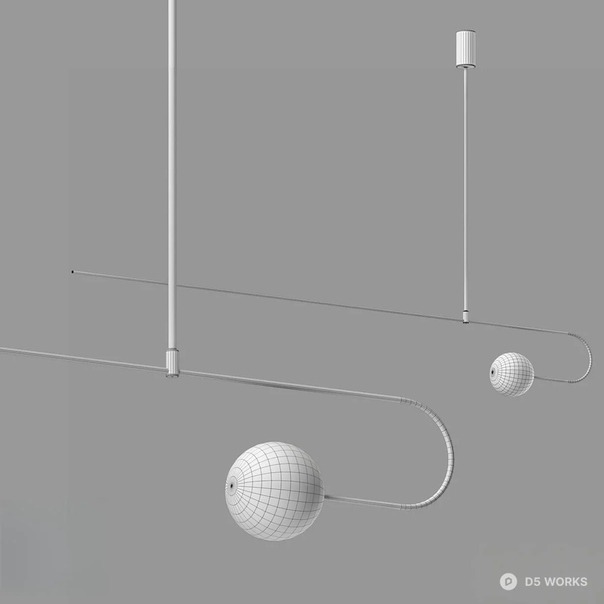 Minimalist Linear Pendant Light With Spherical Diffusers 3d model thumbnail 2