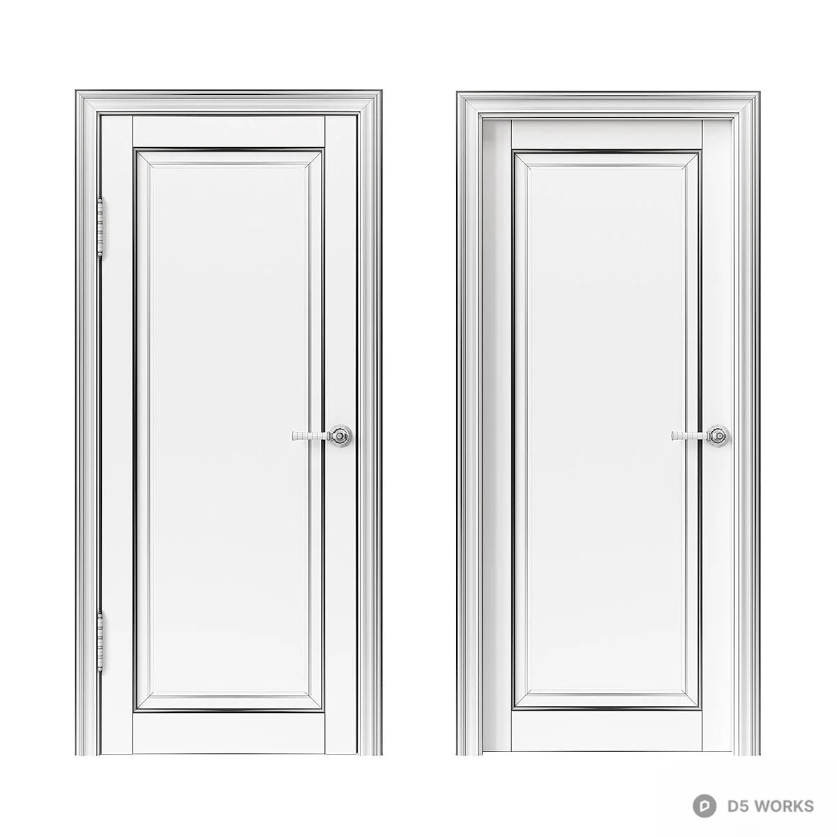 Modern Gray Solid Wood Single Door With Brass Handle 3d model thumbnail 2