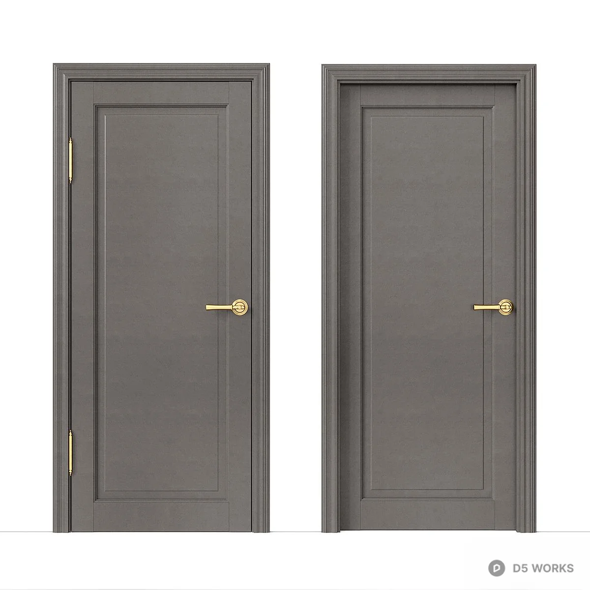 Modern Gray Solid Wood Single Door With Brass Handle 3d model - Image 1