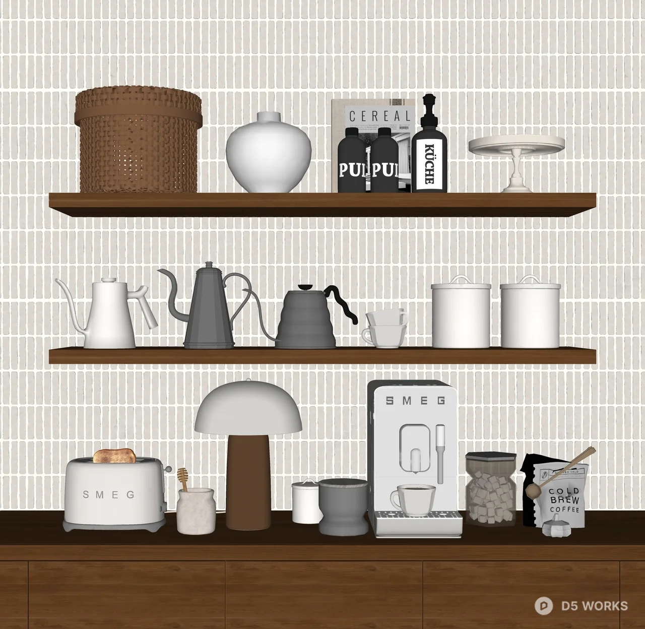 Minimalist Kitchen Shelf Display 3d model thumbnail 2