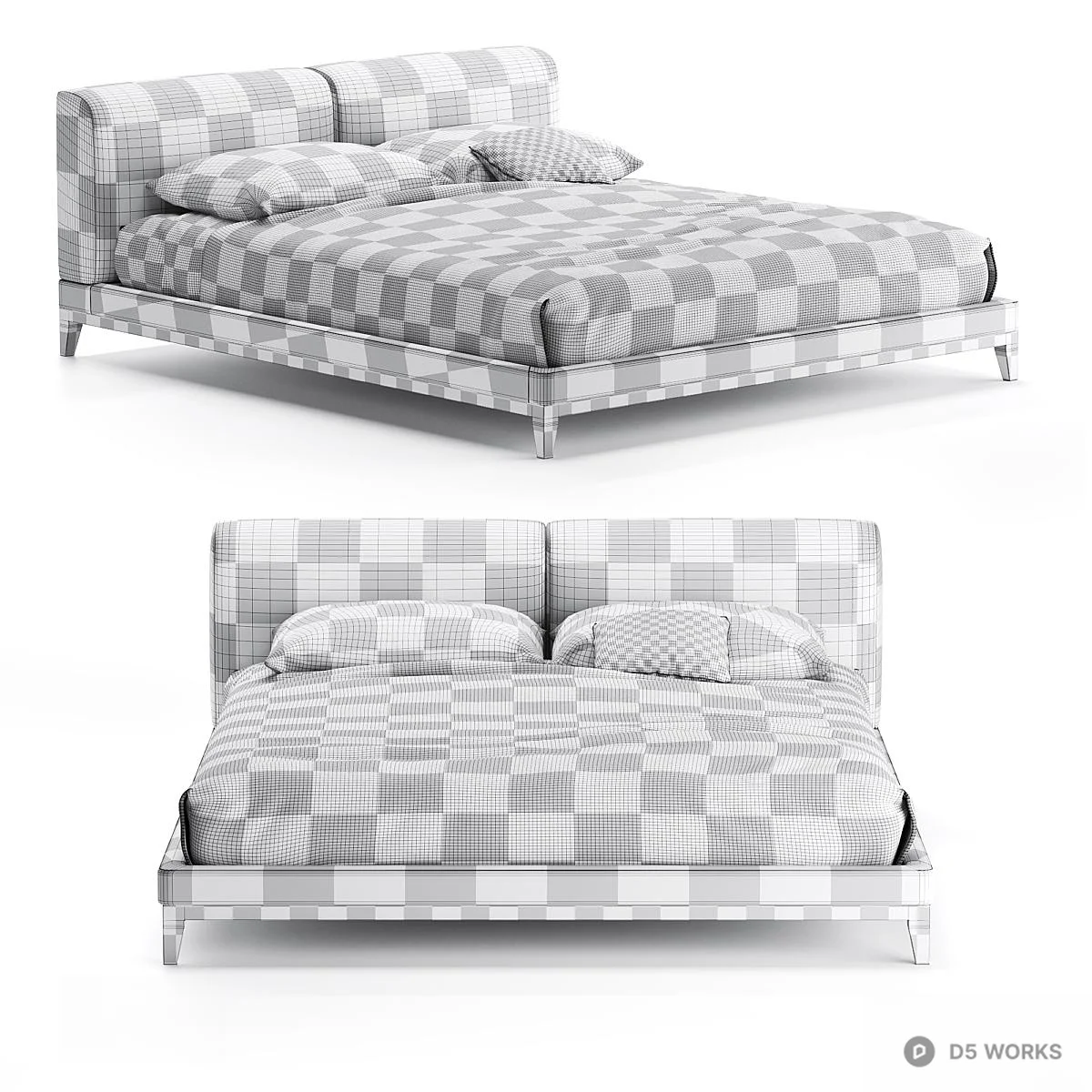 Minimalist Upholstered Double Bed 3d model thumbnail 4
