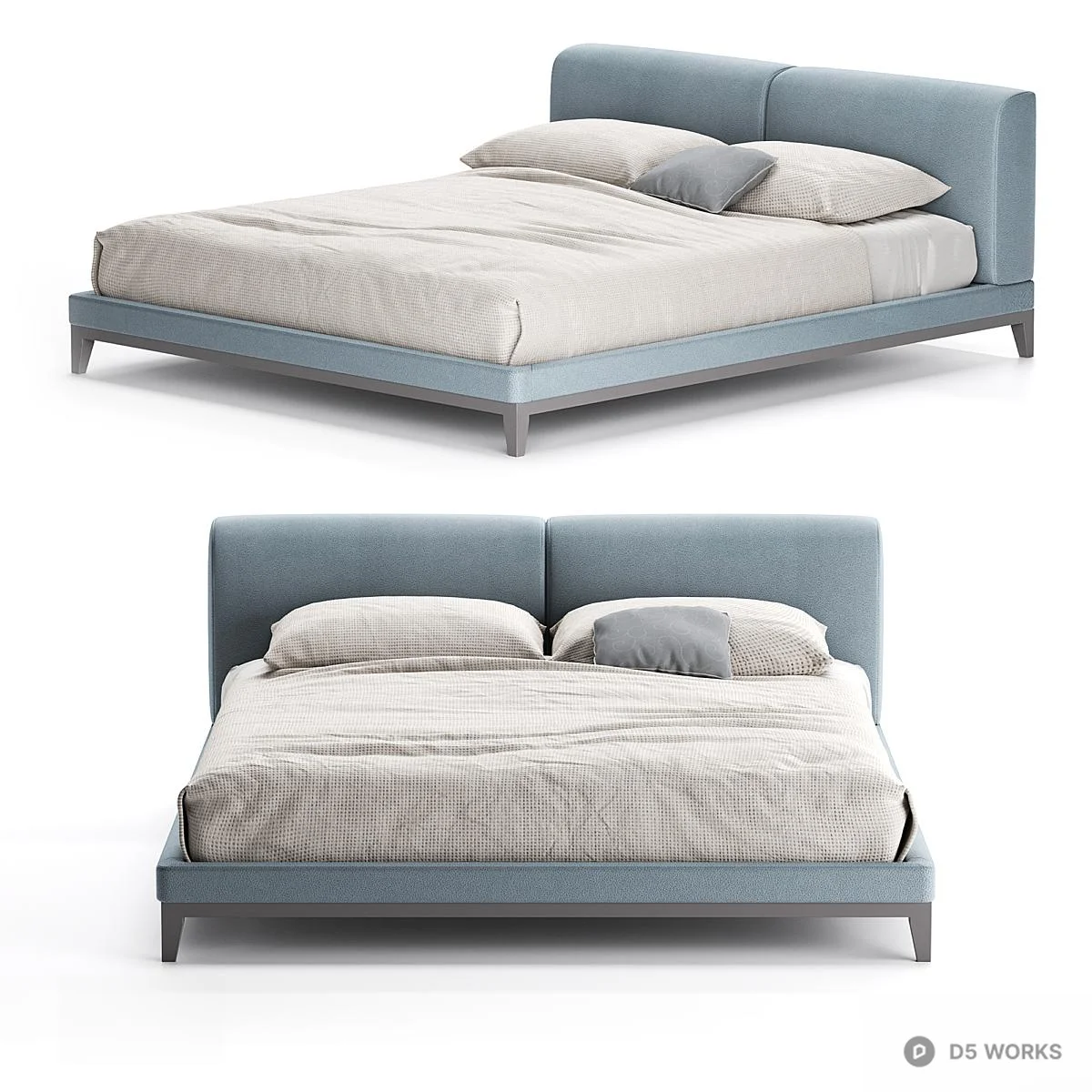Minimalist Upholstered Double Bed 3d model thumbnail 2