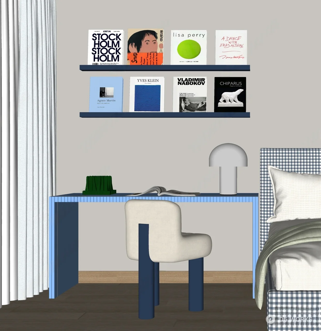 Modern Boy's Room with Study Desk and Bookshelf 3d model thumbnail 2