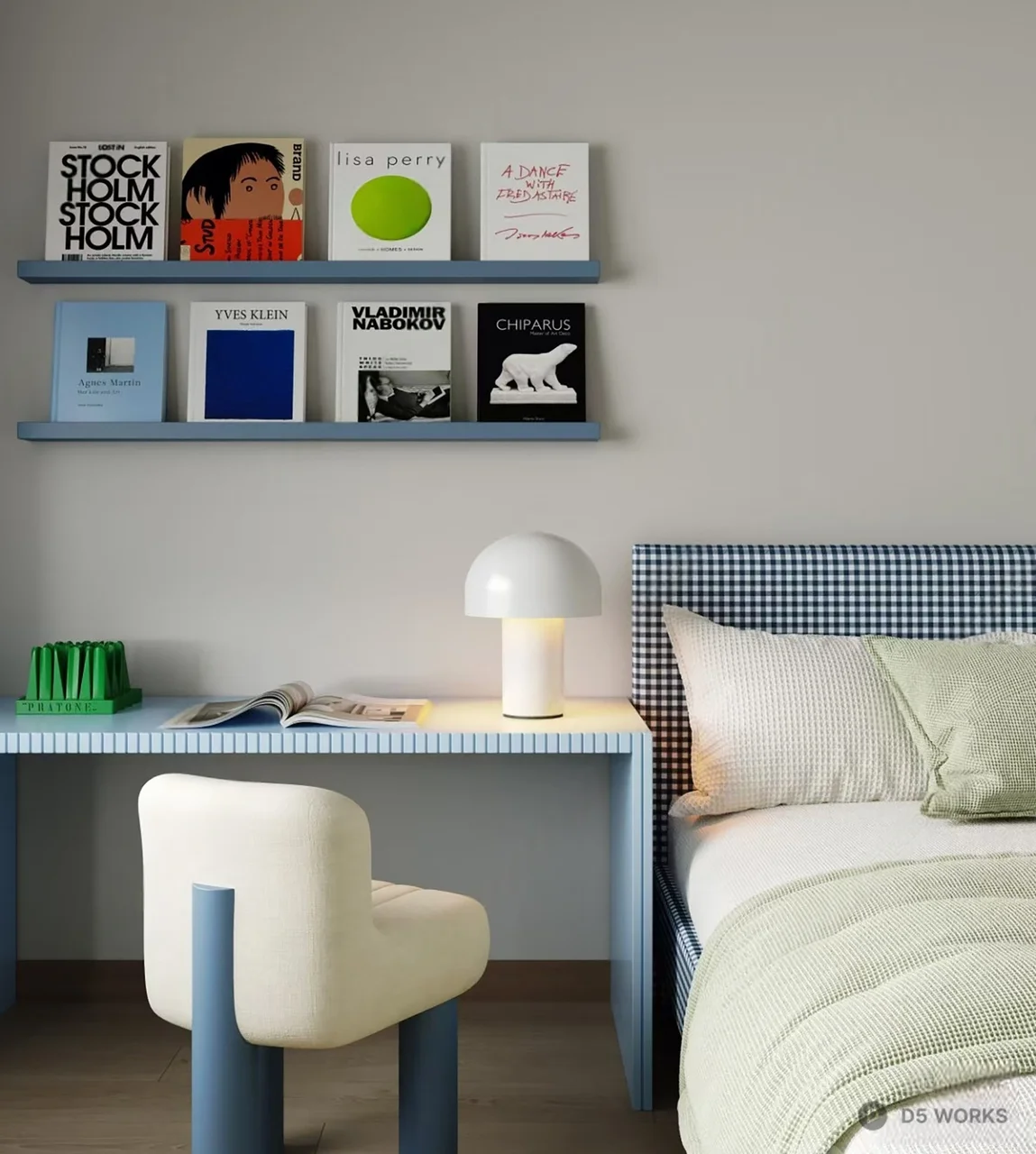 Modern Boy's Room with Study Desk and Bookshelf 3d model - Image 1