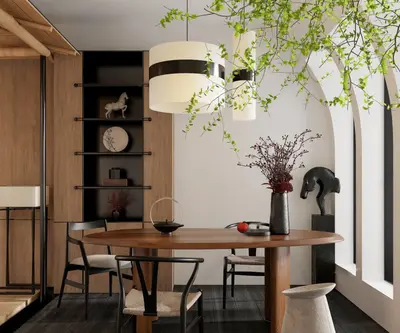 Modern Minimalist Dining Room with Oval Table 3d model