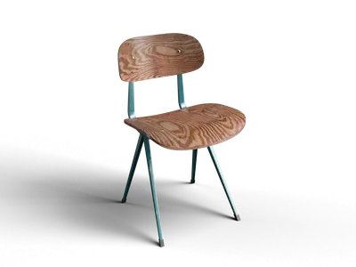 Plywood Seat Chair With Teal Metal Legs 3d model