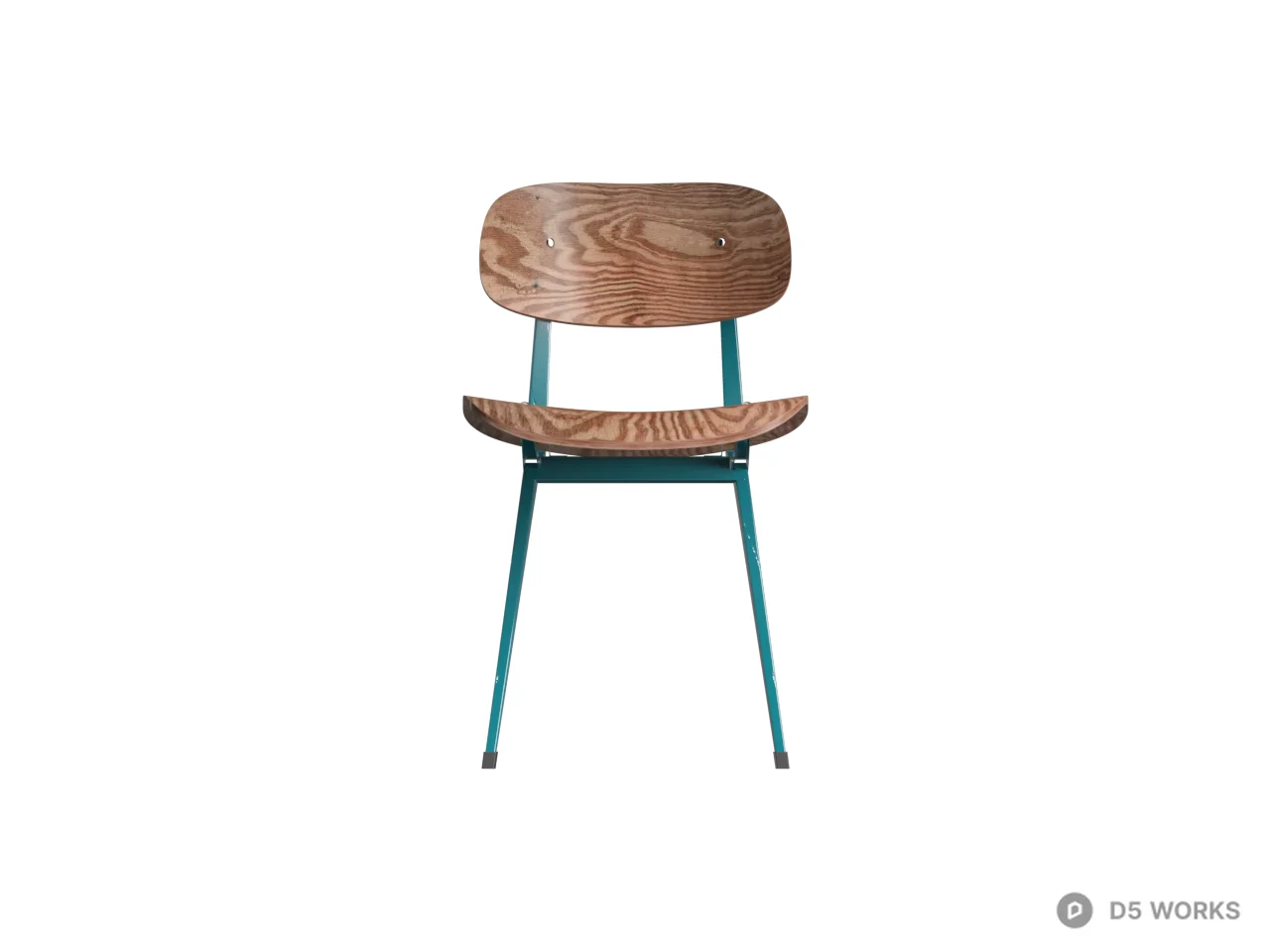 Plywood Seat Chair With Teal Metal Legs 3d model thumbnail 2
