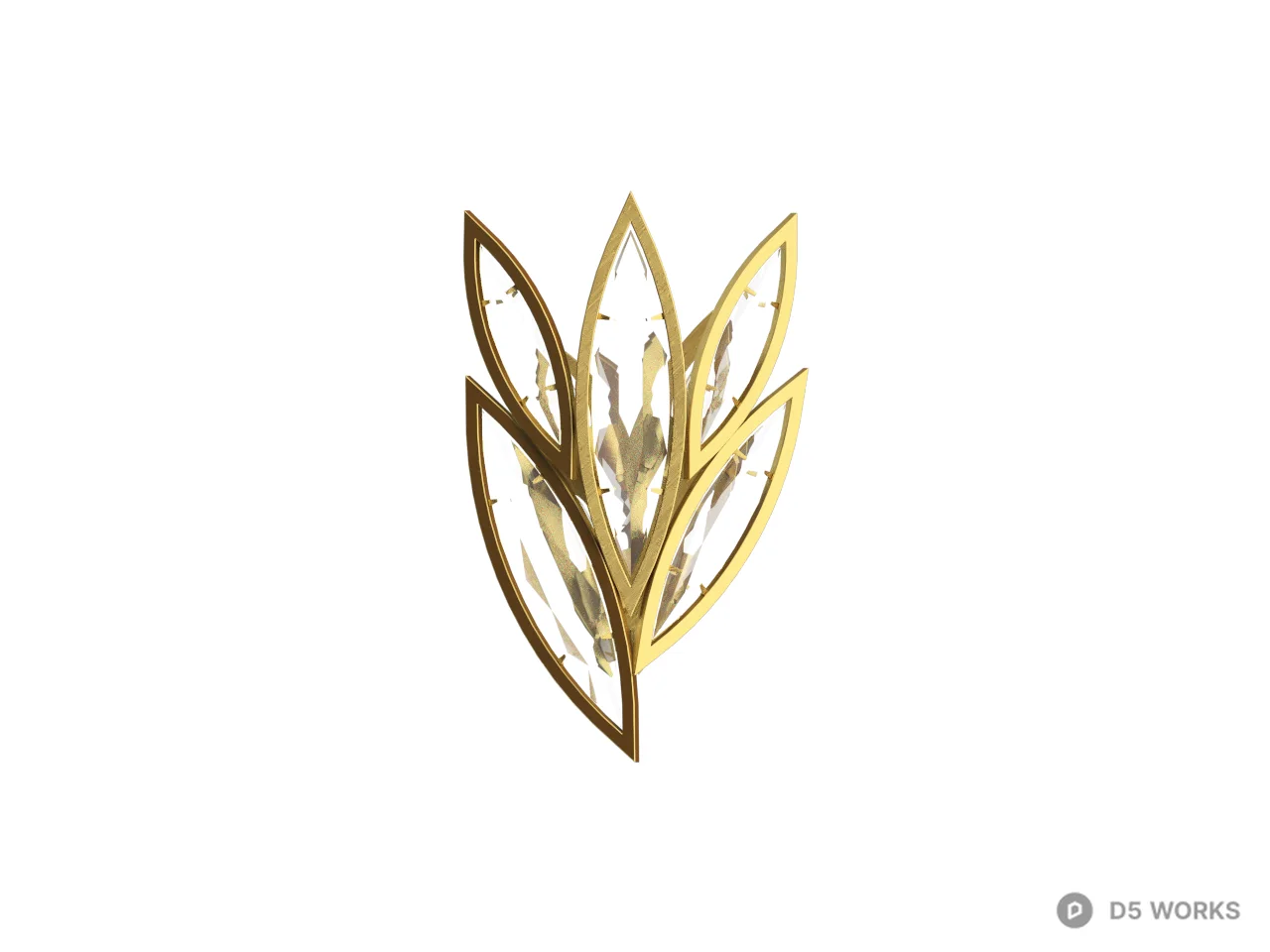 Golden Leaf-Shaped Wall Lamp 3d model thumbnail 2