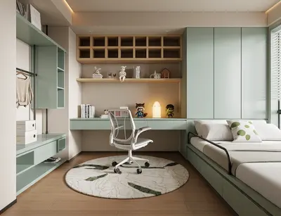 Modern Minimalist Children Room with Study Zone 3d model