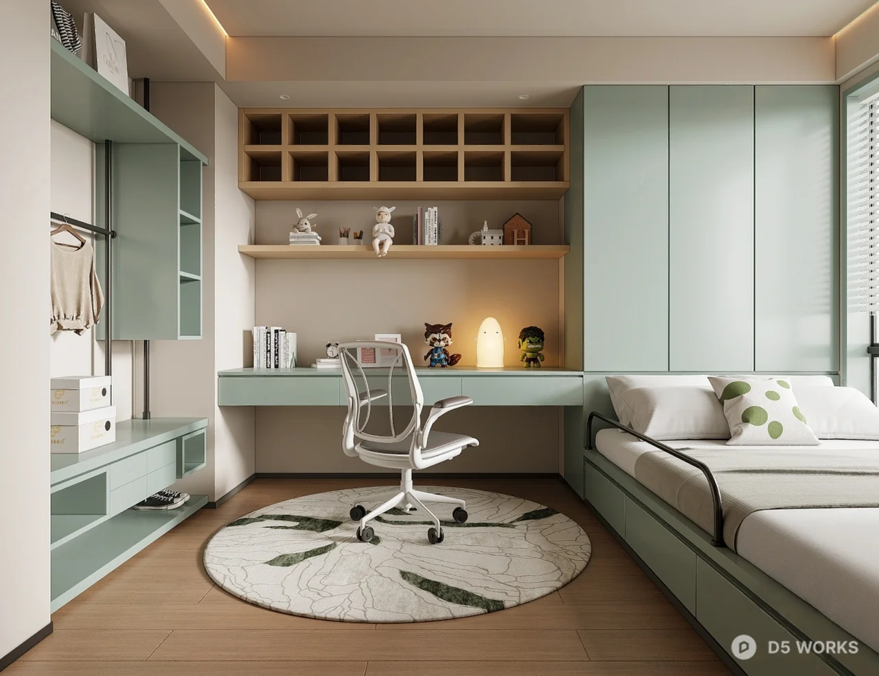 Modern Minimalist Children Room with Study Zone 3d model - Image 1