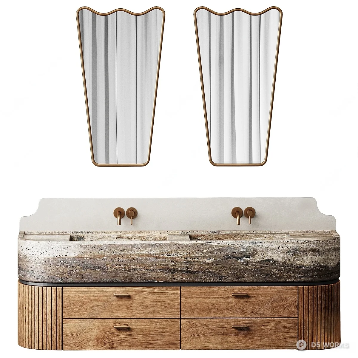 Rustic Stone Top Bathroom Vanity With Wooden Drawers 3d model - Image 1