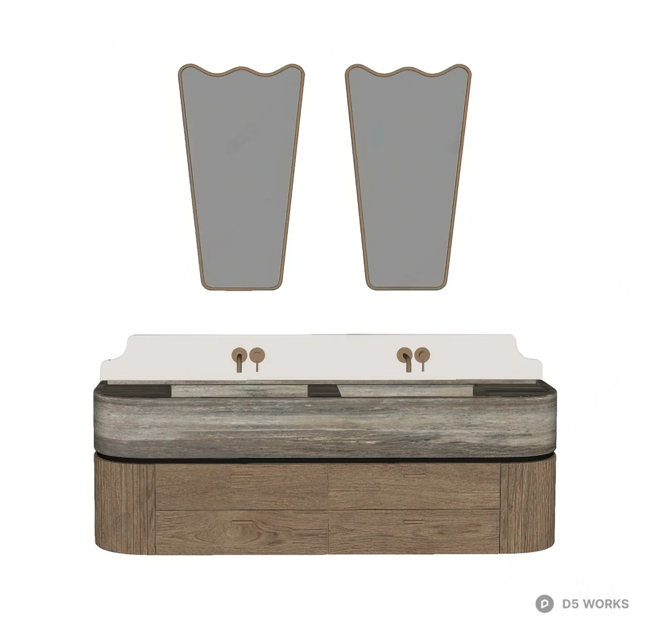 Rustic Stone Top Bathroom Vanity With Wooden Drawers 3d model thumbnail 2