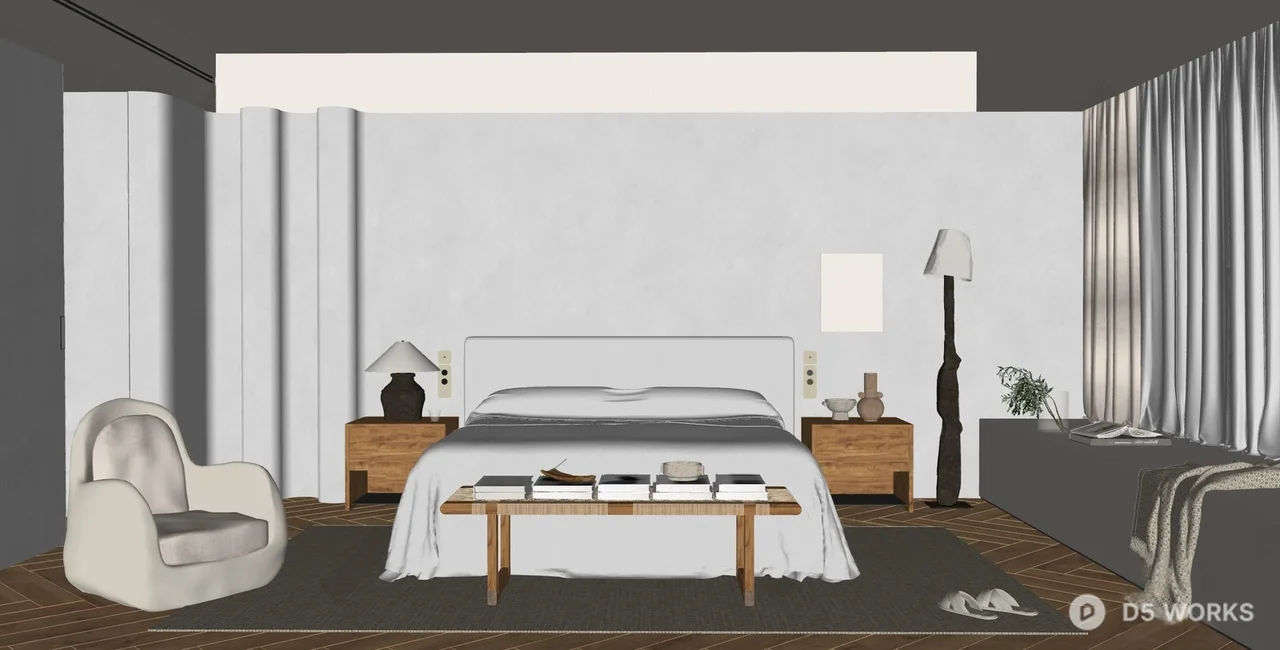 Minimalist Bedroom with Ambient Lighting 3d model thumbnail 2