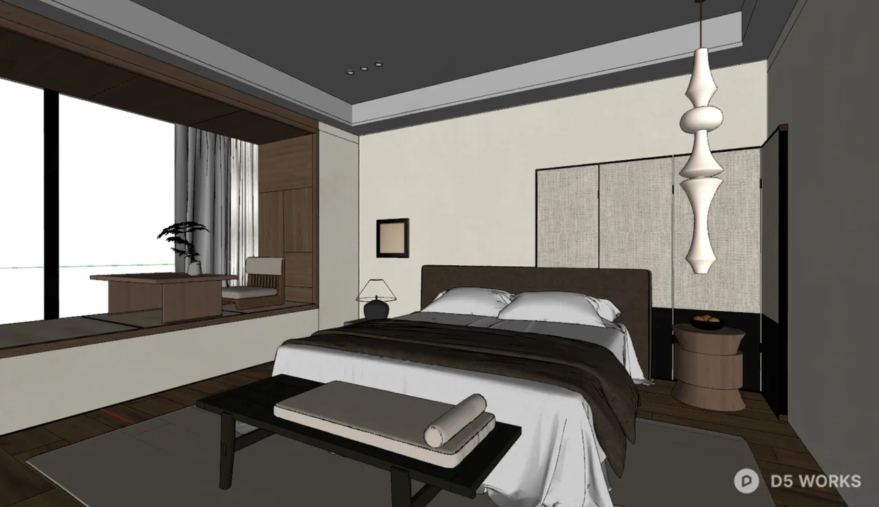 Minimalist Modern Bedroom with Ambient Lighting 3d model thumbnail 2