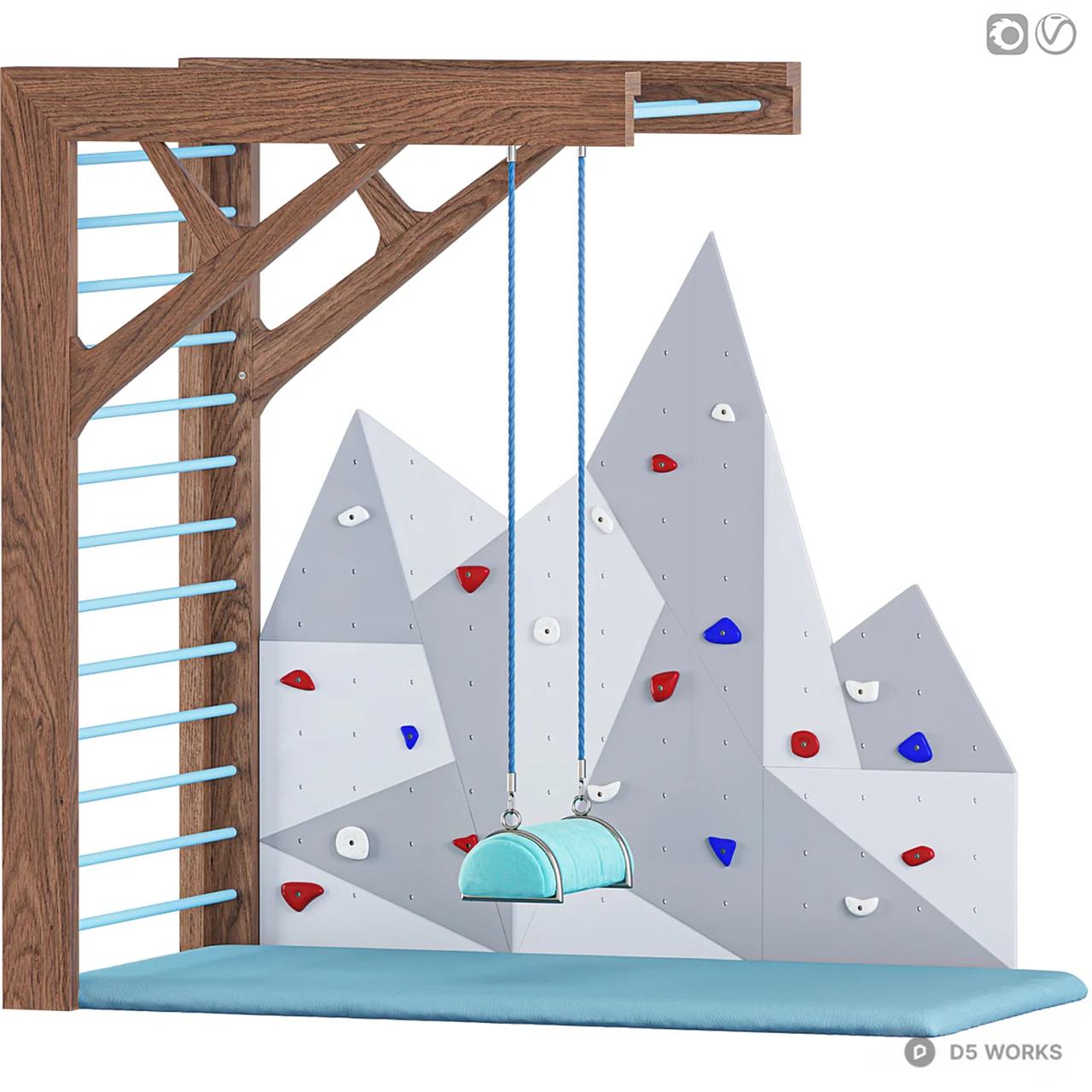 Indoor Rock Climbing Wall With Hanging Seat 3d model thumbnail 2