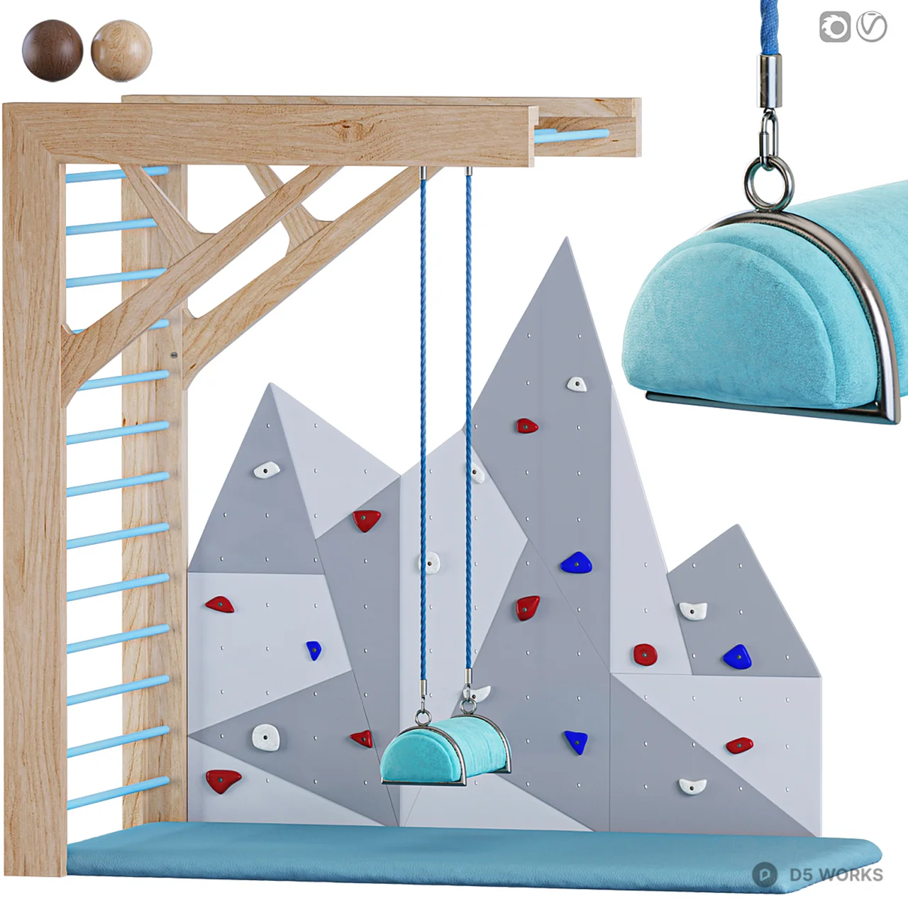 Indoor Rock Climbing Wall With Hanging Seat 3d model - Image 1