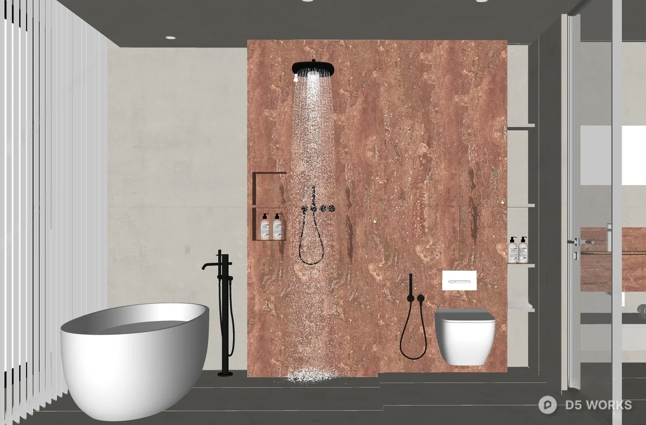 Minimalist Marble Bathroom With Freestanding Tub 3d model thumbnail 2