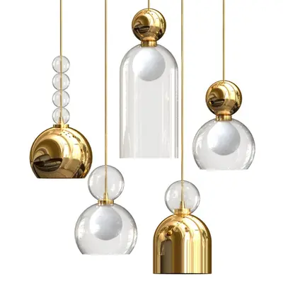 Gold And Glass Pendant Light Set 3d model