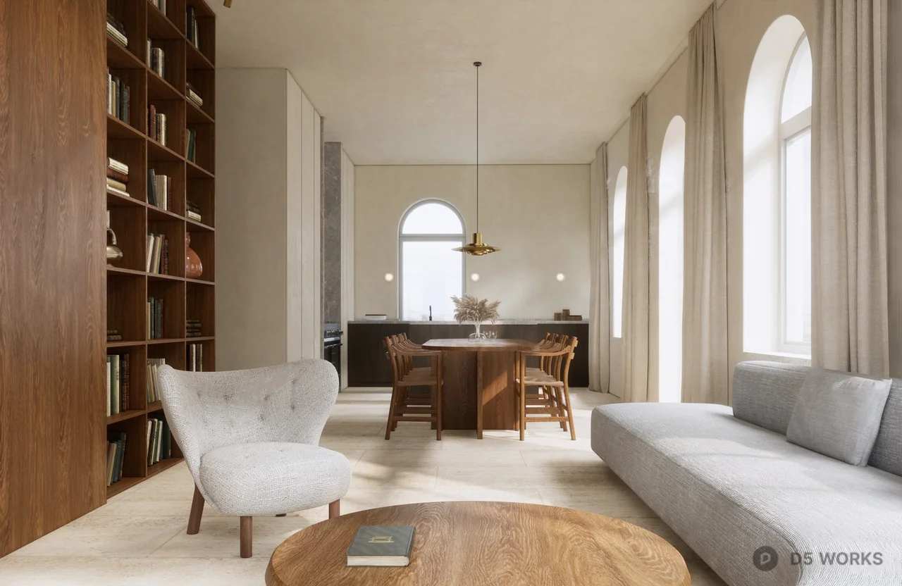 Modern Minimalist Open Living And Dining Space 3d model - Image 1
