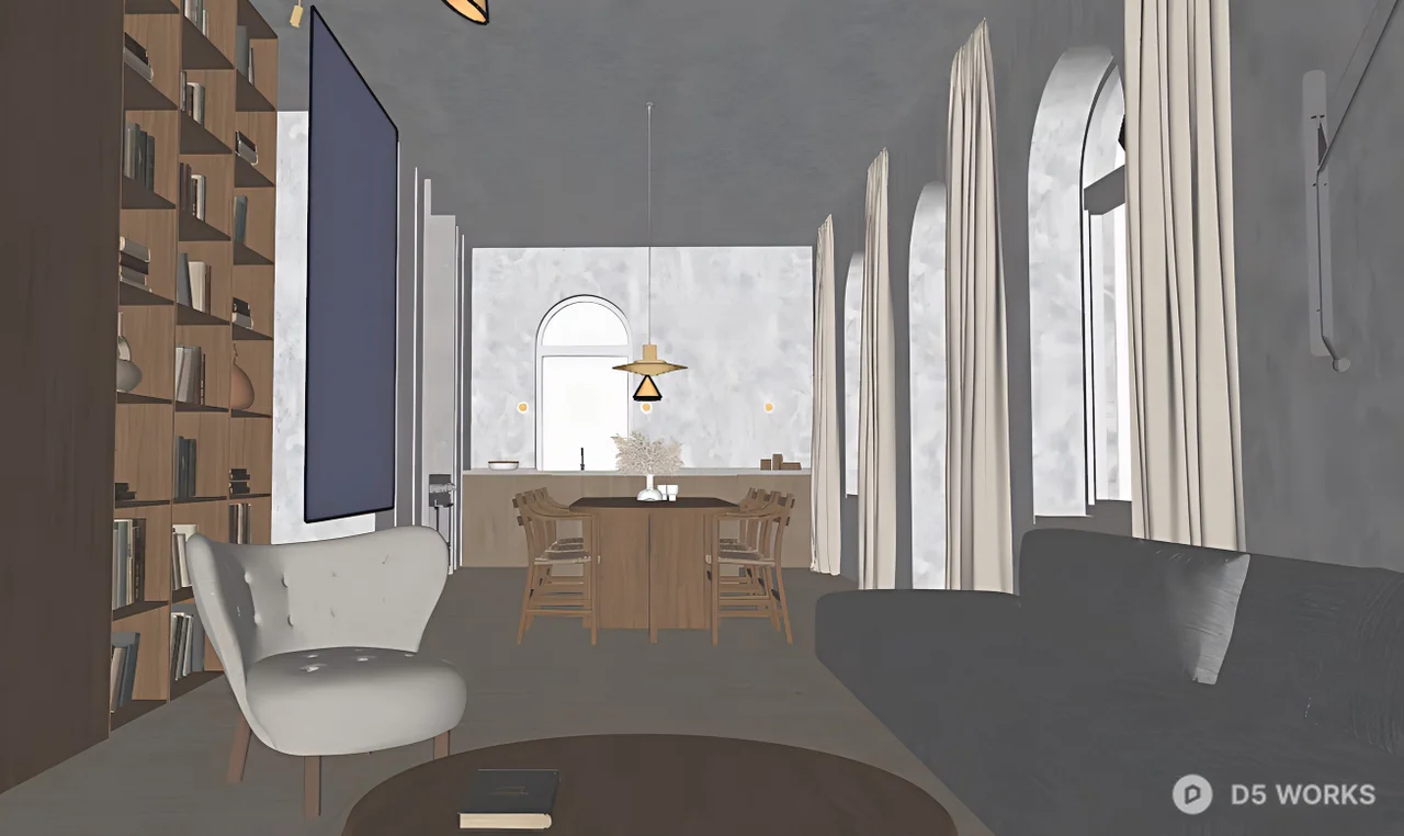 Modern Minimalist Open Living And Dining Space 3d model thumbnail 3