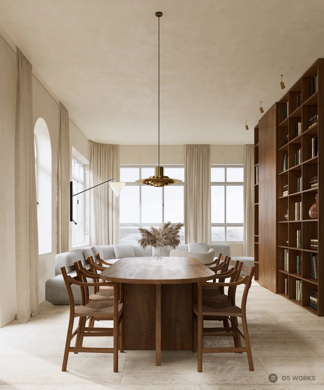 Modern Minimalist Open Living And Dining Space 3d model thumbnail 2