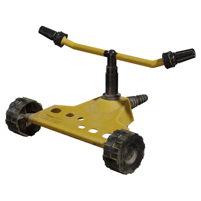 Vintage Yellow Wheeled Lawn Sprinkler 3d model