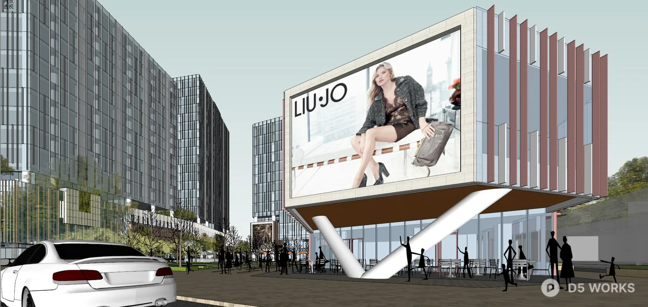 Modern Commercial Pedestrian Street With Urban Greenery 3d model thumbnail 4