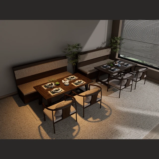 Modern Zen Restaurant Dining Set with Booth Seating 3d model