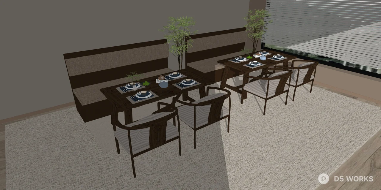 Modern Zen Restaurant Dining Set with Booth Seating 3d model thumbnail 2