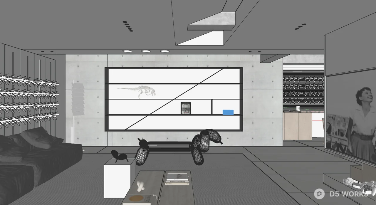 Modern Minimalist Living Room With Concrete Wall 3d model thumbnail 2