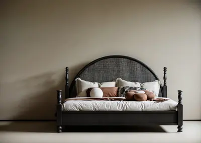 Vintage Rattan Arch Headboard Bed 3d model