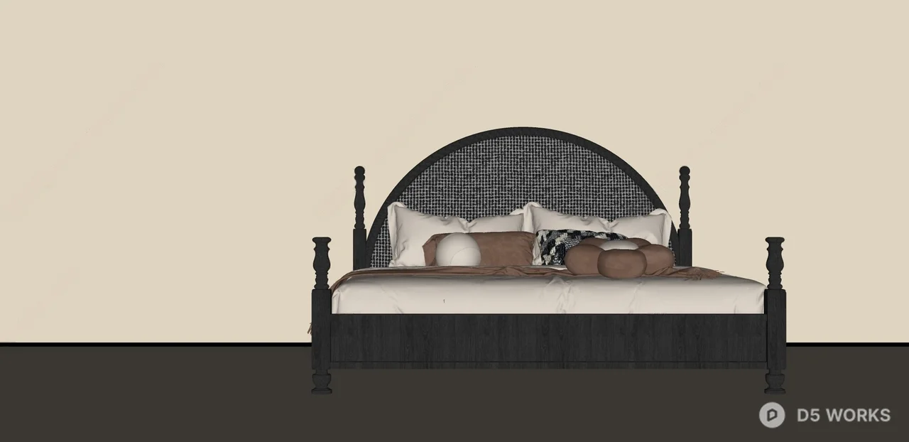 Vintage Rattan Arch Headboard Bed 3d model thumbnail 2