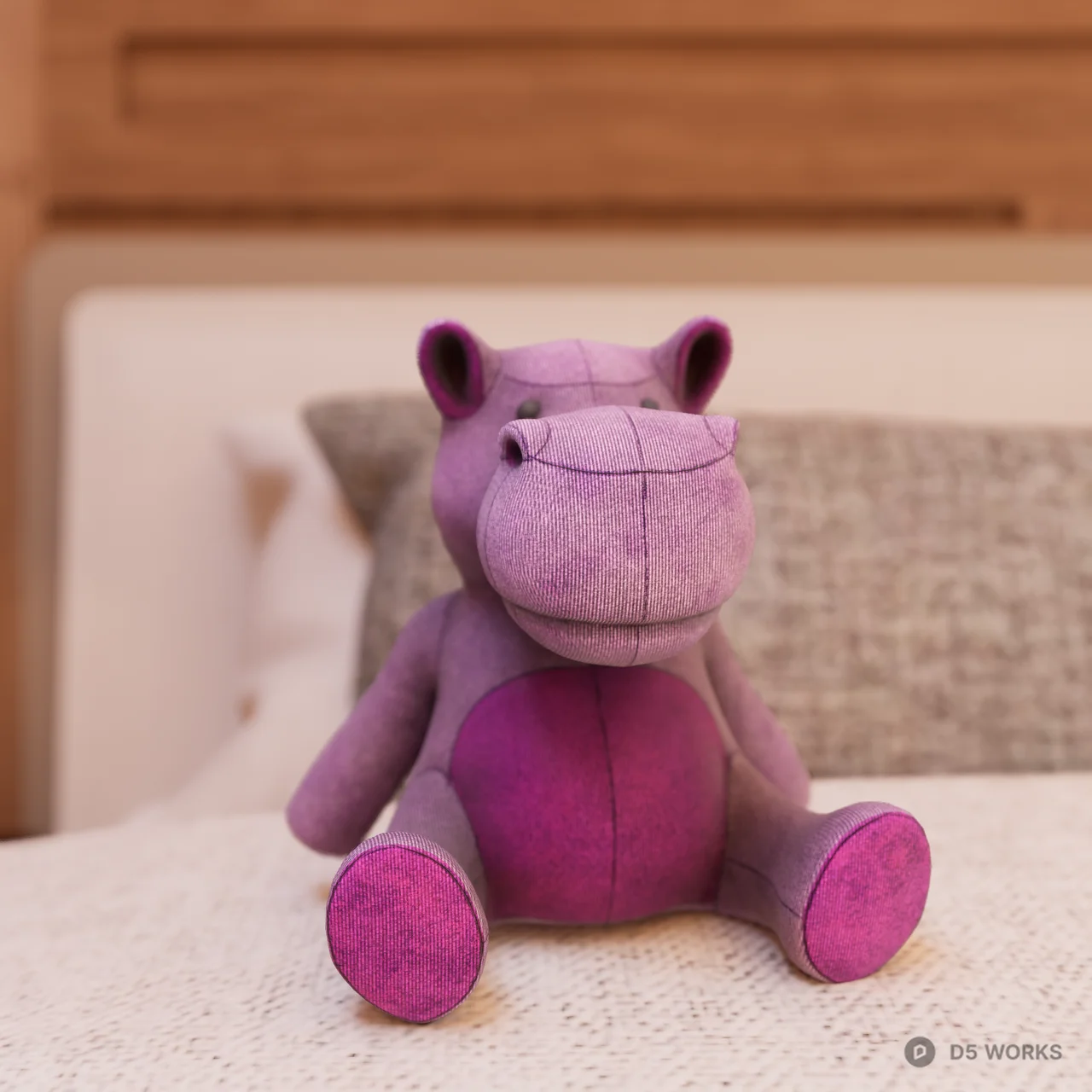 Purple Fabric Hippo Plush Toy 3d model - Image 1
