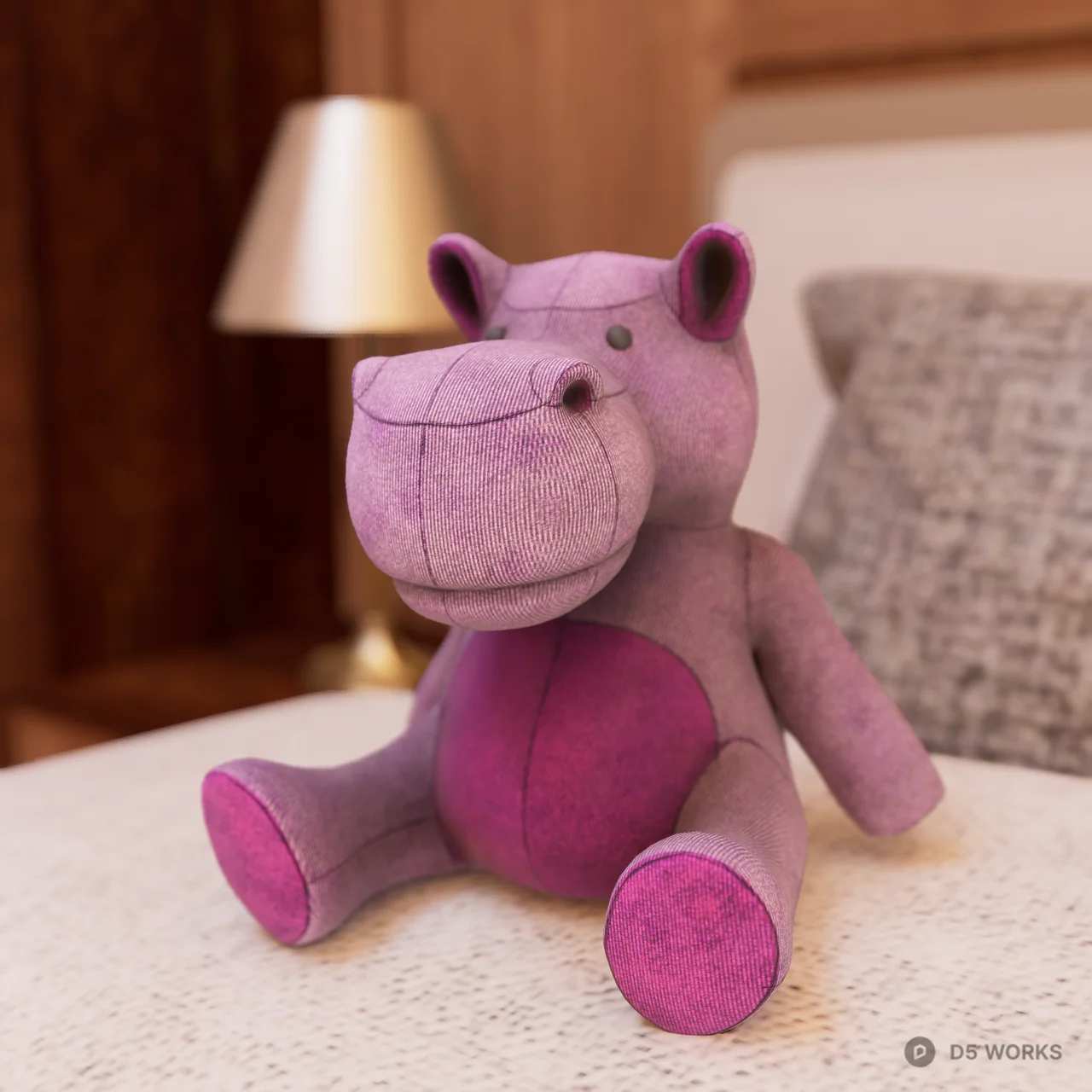 Purple Fabric Hippo Plush Toy 3d model thumbnail 3