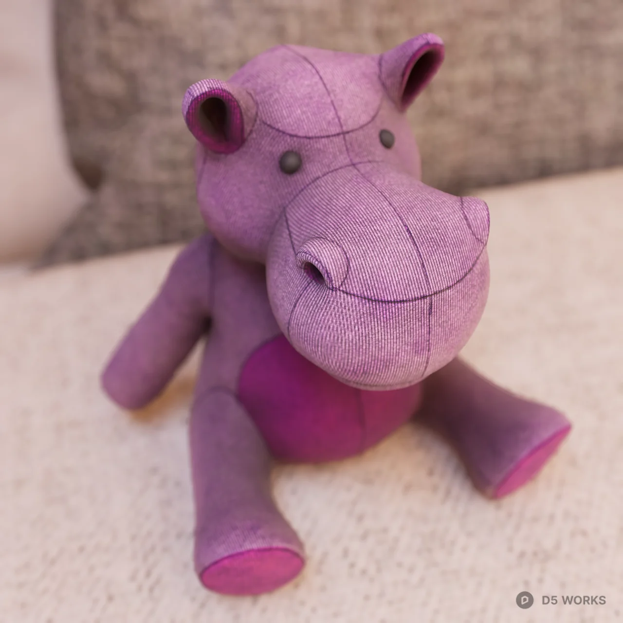 Purple Fabric Hippo Plush Toy 3d model thumbnail 4