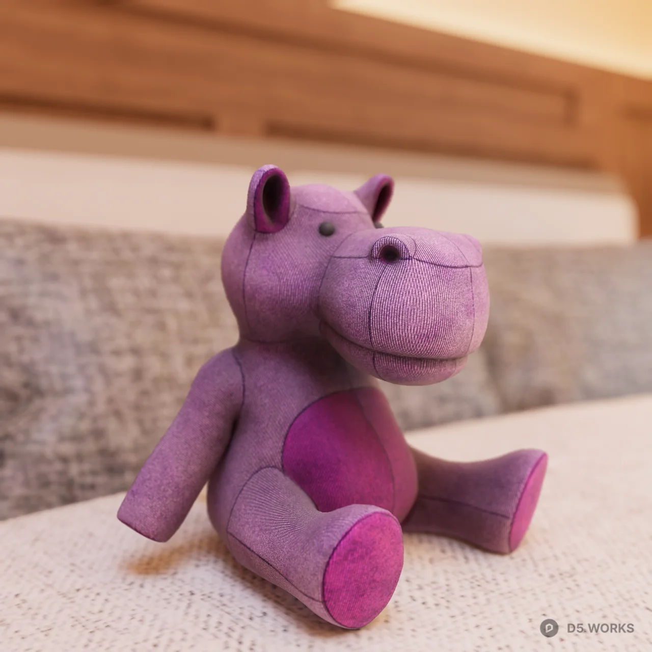 Purple Fabric Hippo Plush Toy 3d model thumbnail 2
